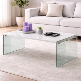 Glossy White Coffee Table with Glass Legs