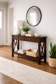 Tobacco Brown Console Table with 2 Drawers