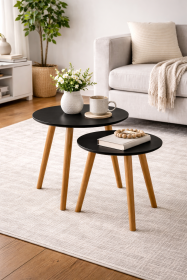 Black Mid-Century Nesting End Tables Set of 2