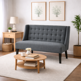 Gray Linen Button-Tufted Scandinavian Loveseat Sofa