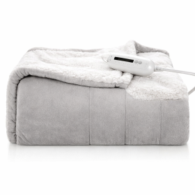 Beige & White Sherpa Heated Electric Throw Blanket – 5 Heat Settings