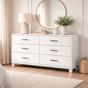 Modern Farmhouse White Solid Wood 6-Drawer Double Dresser