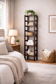 Espresso Wood 4-Shelf Narrow Bookcase Tower