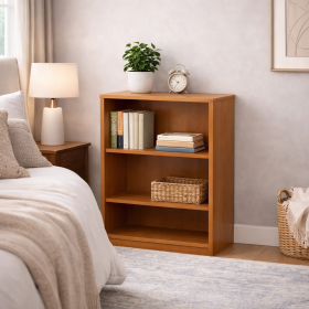 Light Cherry Wood 3-Shelf Modern Bookcase