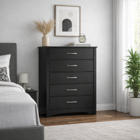 31-Inch Black Wood 5-Drawer Bedroom Storage Chest