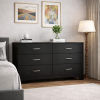 53-Inch Black Wood 6-Drawer Contemporary Bedroom Dresser