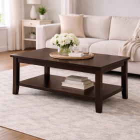 Cappuccino Wood Coffee Table with Lower Shelf