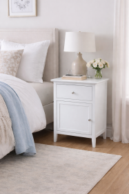 White Wood 1-Drawer Cabinet Nightstand