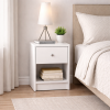 White Modern Nightstand with Drawer & Shelf