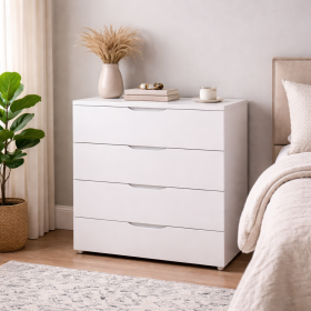 Modern White 4-Drawer Bedroom Storage Chest – Contemporary Bureau Dresser