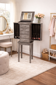Grey Wood Jewelry Armoire Cabinet 5 Drawer