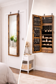 Rustic Brown Wall Mounted Jewelry Armoire Mirror