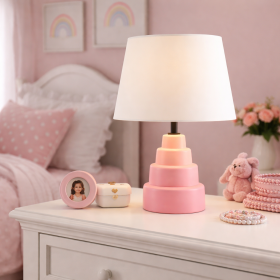 Pink Resin Table Lamp White Shade
