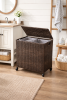 Rolling PE Rattan Laundry Hamper 2 Section Brown