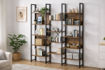 62-Inch Particleboard Bookcase Rustic Brown Industrial