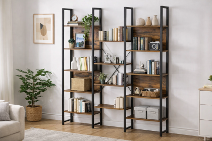 62-Inch Particleboard Bookcase Rustic Brown Industrial