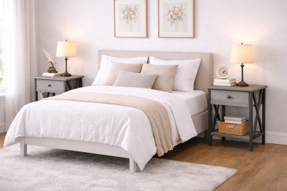 22-Inch MDF Steel Nightstand Set Gray Rustic