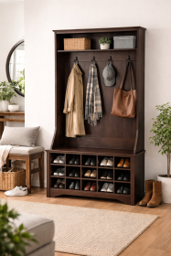 68in Manufactured Wood Hall Tree Dark Brown