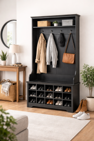 68in Manufactured Wood Hall Tree Black