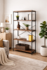 Industrial 5-Tier Metal & Wood Bookcase Storage Shelf