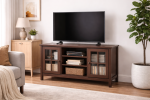 Brown Wood 43-Inch TV Stand with Storage Cabinet