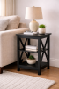 Black Wood X-Design End Table with 3 Open Shelves