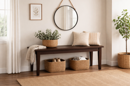 Solid Wood Entryway Accent Bench in Java Brown