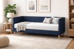 Twin Mid-Century Modern Blue Linen Upholstered Daybed