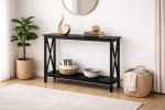Black Wood Console Sofa Table with Bottom Storage Shelf