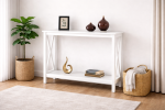 White Wood Console Sofa Table with Bottom Storage Shelf