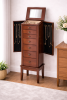 Medium Brown Wood Jewelry Armoire with Mirror Storage