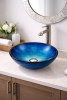 Round Blue Tempered Glass Vessel Bathroom Sink