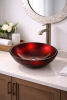 Round Red Tempered Glass Vessel Bathroom Sink