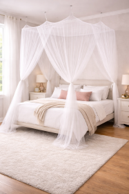White Mosquito Net Bed Canopy Full Queen King