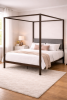 Queen Brown Metal Canopy Bed Grey Headboard