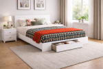 Queen Laminated Platform Bed White Modern