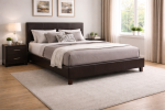 Queen Dark Brown Faux Leather Platform Bed