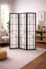 Black 4-Panel Shoji Room Divider with Floral Print
