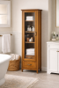 Oak Glass Door Linen Tower Bathroom Storage Cabinet