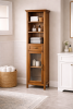 Oak Bathroom Linen Tower Cabinet with Glass Door & Drawer