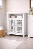 White Bathroom Floor Cabinet with Glass Paneled Doors