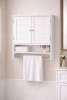White Bathroom Wall Cabinet with Louver Doors & Towel Bar