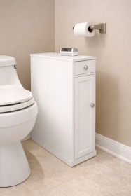Space Saving White Bathroom Floor Cabinet