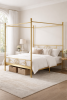 Full French Country Gold Metal Four Poster Canopy Bed