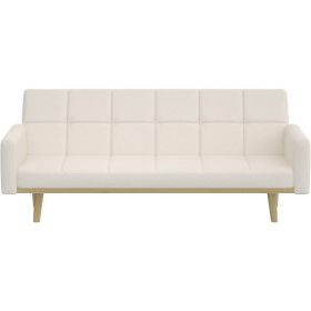 Ivory Sherpa Mid-Century Futon Sleeper Sofa