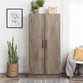 Grey Brown Armoire Wardrobe Cabinet with Hanging Rail
