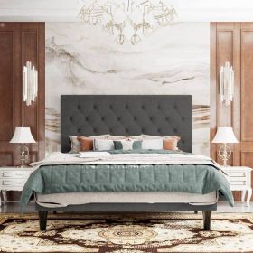 Dark Gray Tufted Linen Platform Bed Frame – Full