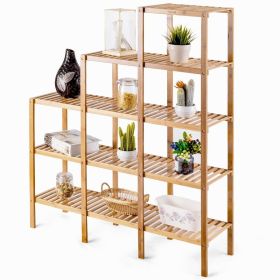 Bamboo Wood 5-Tier Bookcase Plant Stand Storage Rack