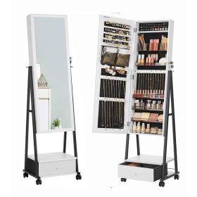 White Wood Jewelry Armoire Mirror with Black Frame