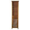 Oak Bathroom Linen Tower Cabinet with Glass Door & Drawer